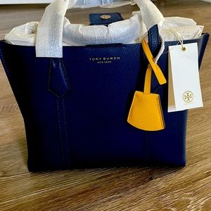Brand New Tory Burch Perry Small Triple Compartment Tote - Royal Navy